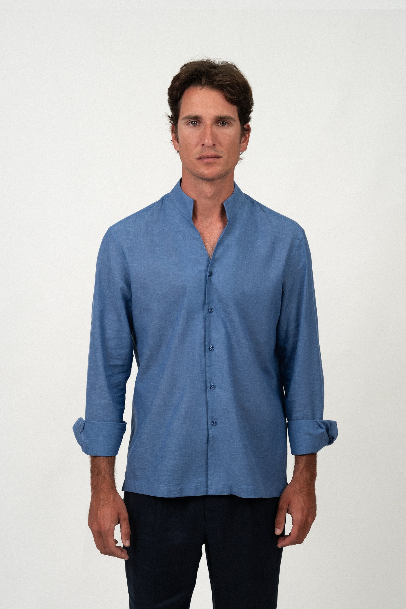 Camisa Lino Mao Blue Denim