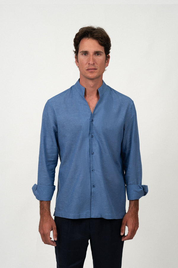 Linen Mao Shirt Blue Denim