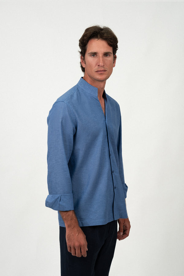 Linen Mao Shirt Blue Denim