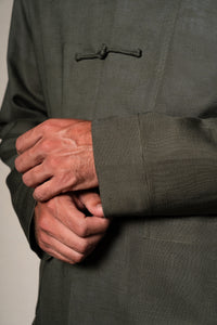 Dark Green Tang Linen Shirt