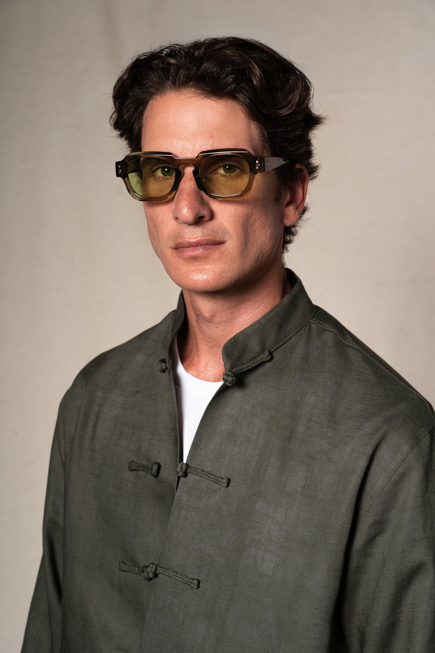Dark Green Tang Linen Shirt