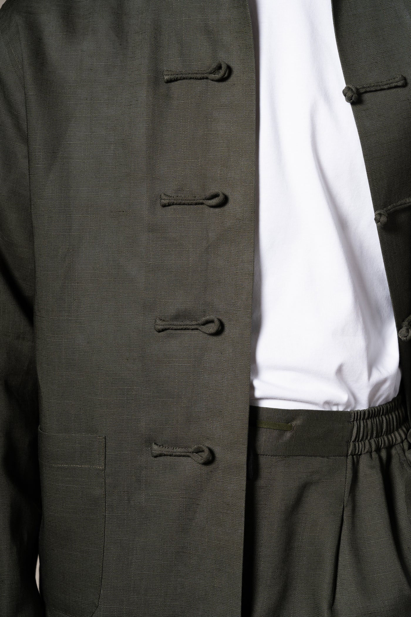 Dark Green Tang Linen Shirt