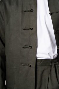 Dark Green Tang Linen Shirt