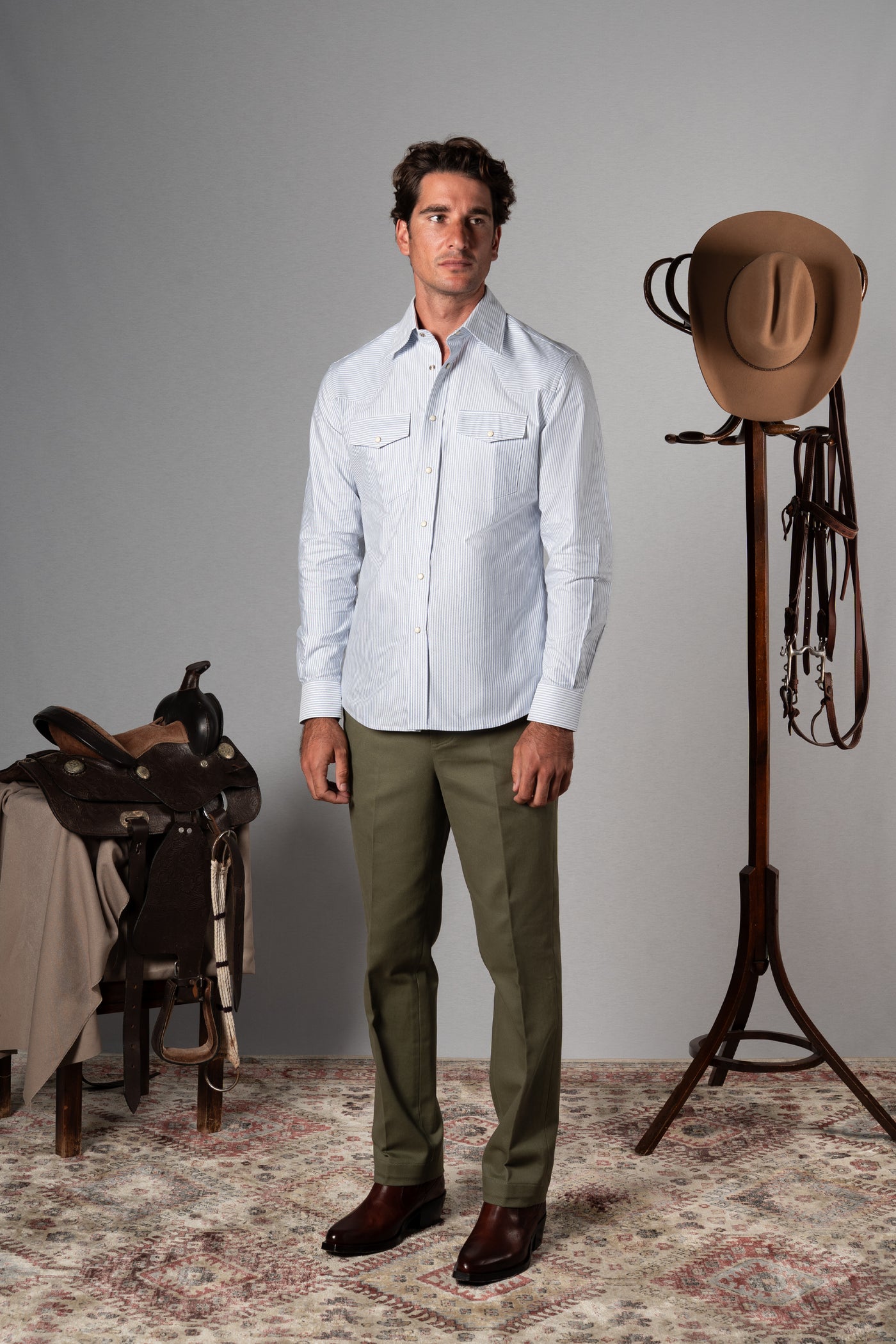 Blue Stripes Western Oxford Shirt - Camisa BUND