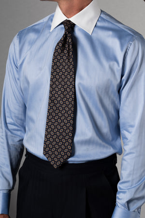Wide Herringbone Blue Business Shirt - Camisa BUND