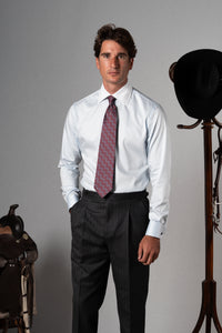 Wide Herringbone Light Blue Business Shirt - Camisa BUND
