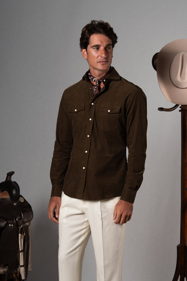 Dark Green Corduroy Casual Shirt