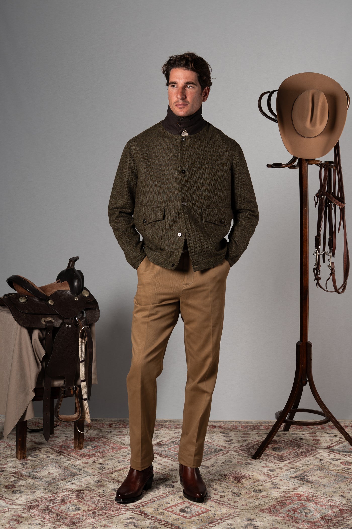 Dark Green Herringbone Flight Jacket