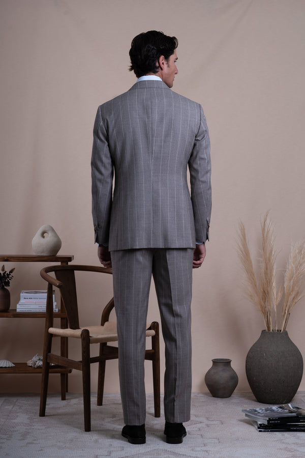 Stripes Light Brown Wool Suit