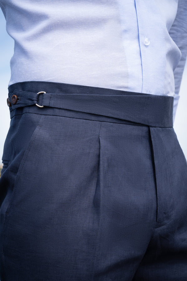 Pantalón Lino Soft Ghurka Navy - Pantalón a medida BUND