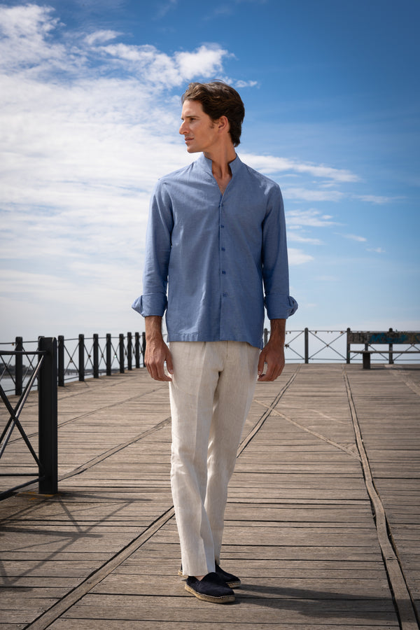 Linen Mao Shirt Blue Denim
