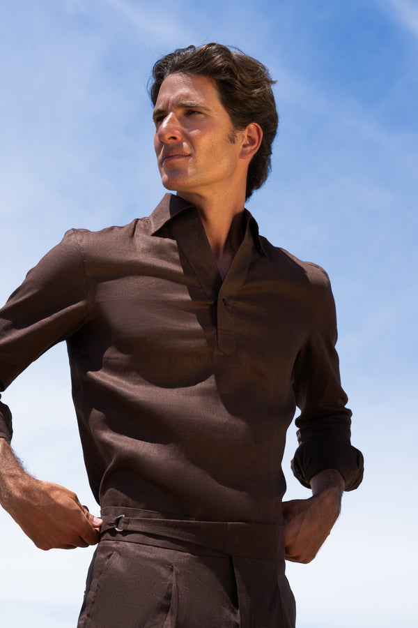 Camisa Lino Polera Dark Brown