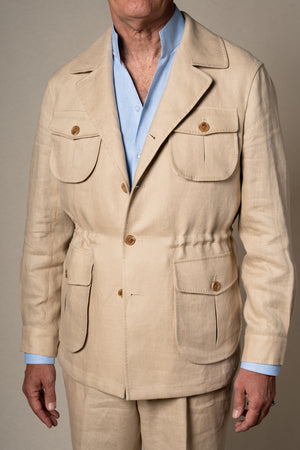 Camel Plain Linen Sahariana — detalle del tejido, BUND Costa Vice SS26