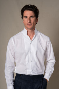 White Plain Mao Linen Casual Shirt