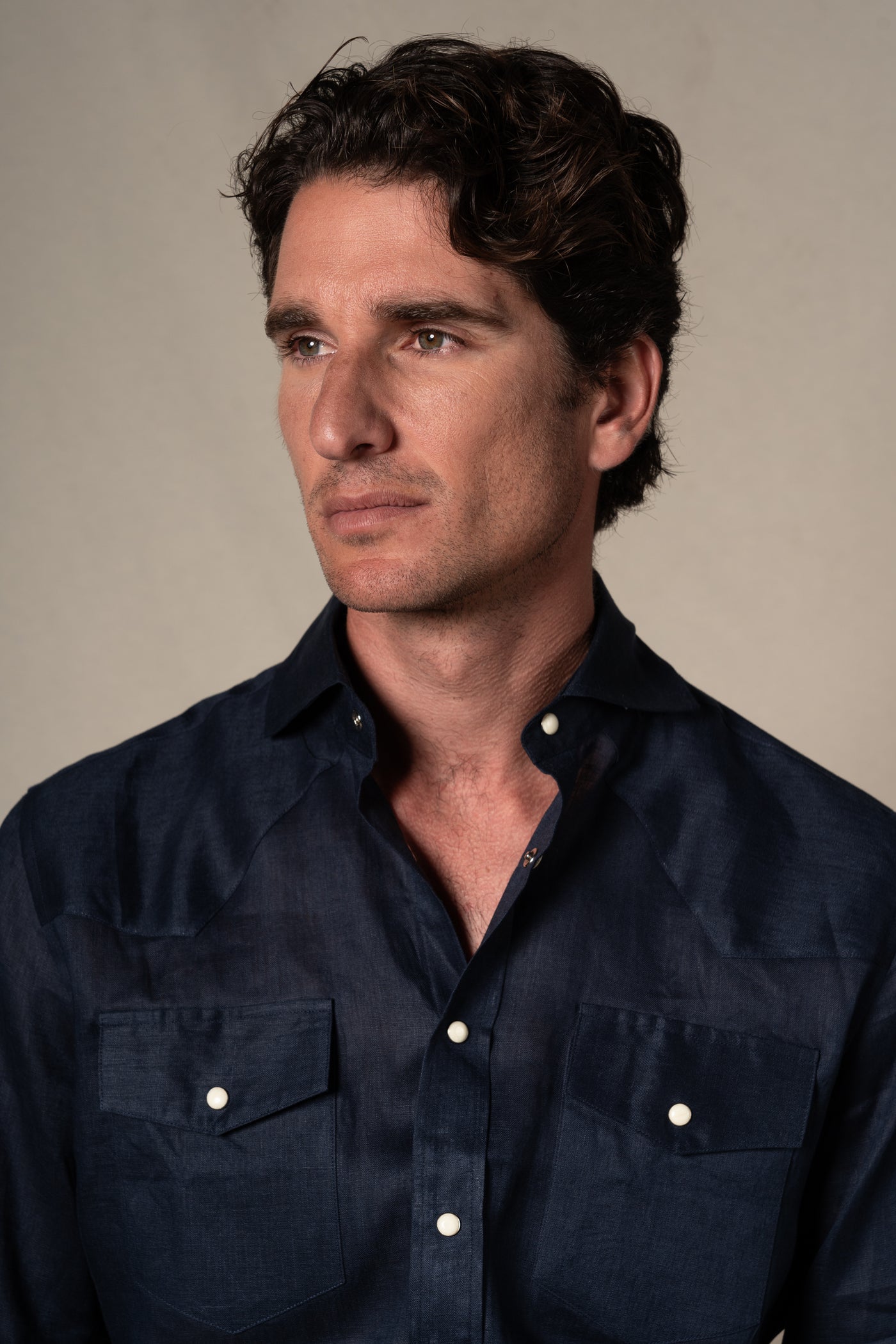Dark Navy Western Linen Casual Shirt — vista alternativa 2, BUND Costa Vice Spring Summer 26