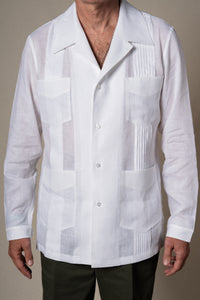 White Plain Linen Guayabera Shirt — detalle del tejido, BUND Costa Vice SS26
