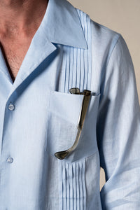 Light Blue Plain Linen Guayabera Shirt — vista alternativa 2, BUND Costa Vice Spring Summer 26