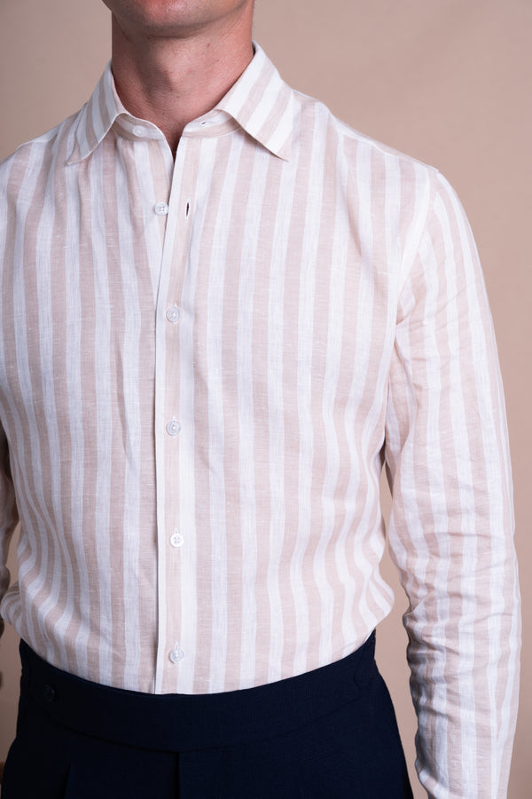 Stripes Beige Linen Business Shirt