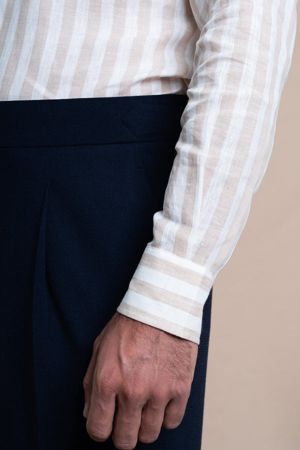 Stripes Beige Linen Business Shirt