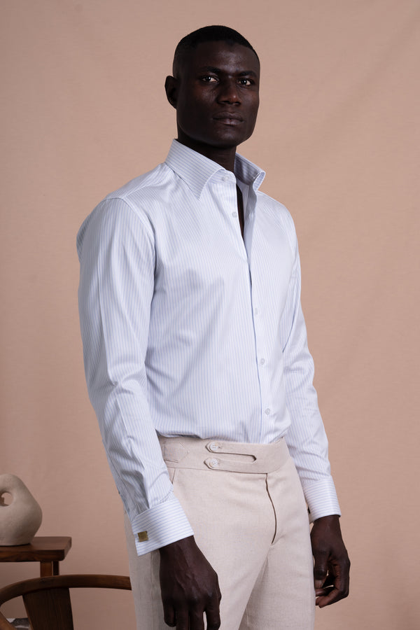 Stripes White Cotton Business Shirt
