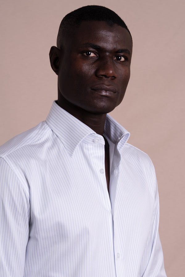 Stripes White Cotton Business Shirt