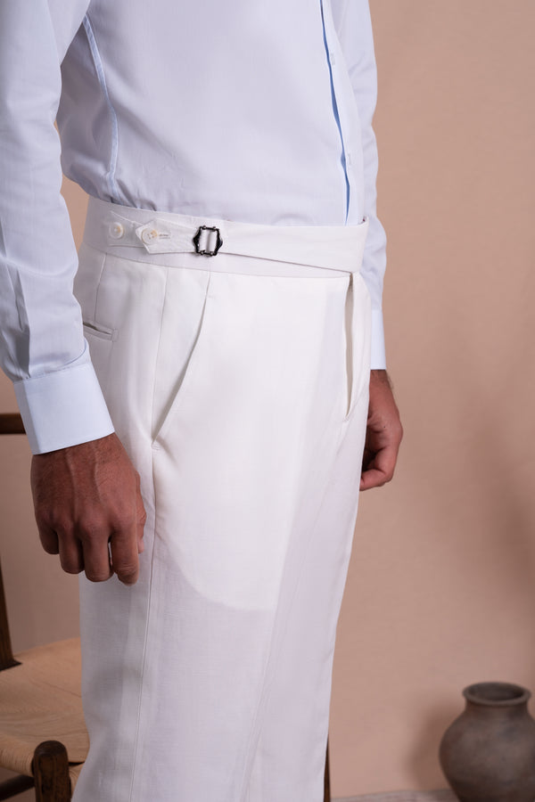 Plain White Linen Tailoring Pants