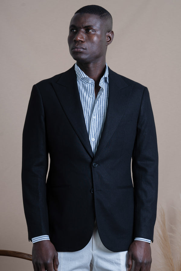 Plain Black Linen Blazer