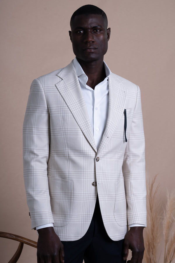 Houndstooth Beige Wool Blazer