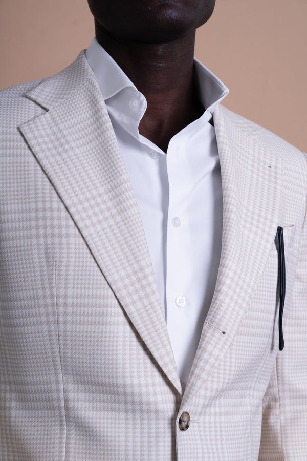 Houndstooth Beige Wool Blazer