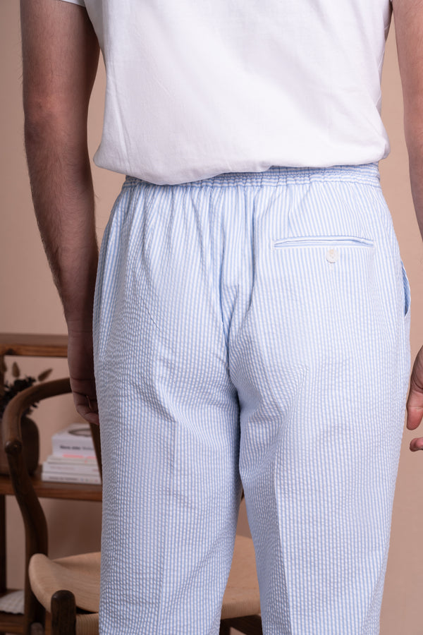 Seersucker White+Navy Cotton Tailoring Pants