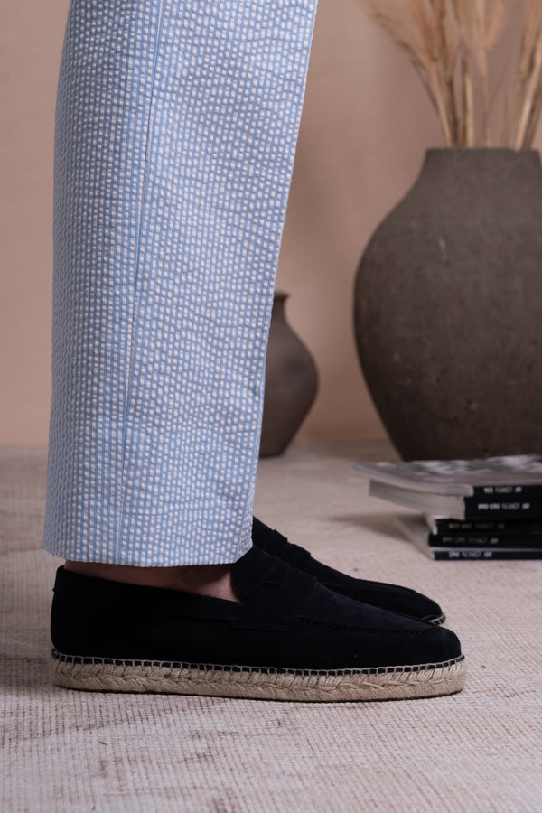 Seersucker White+Navy Cotton Tailoring Pants