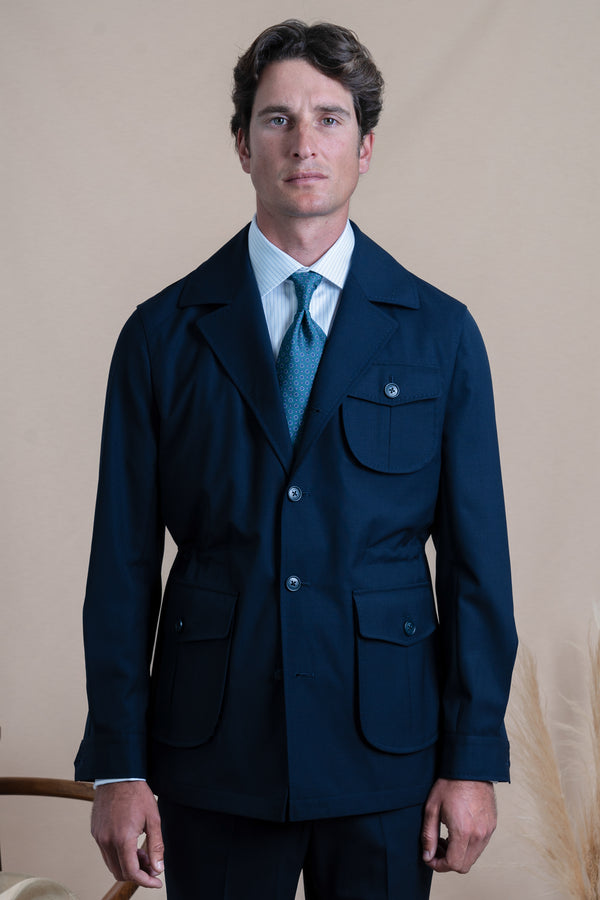 Plain Navy Wool Sahariana