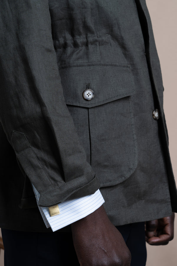 Plain Dark Green Linen Sahariana