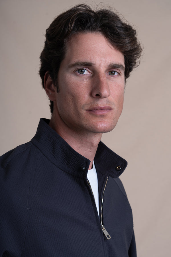 Seersucker Stone Grey Cotton Bomber