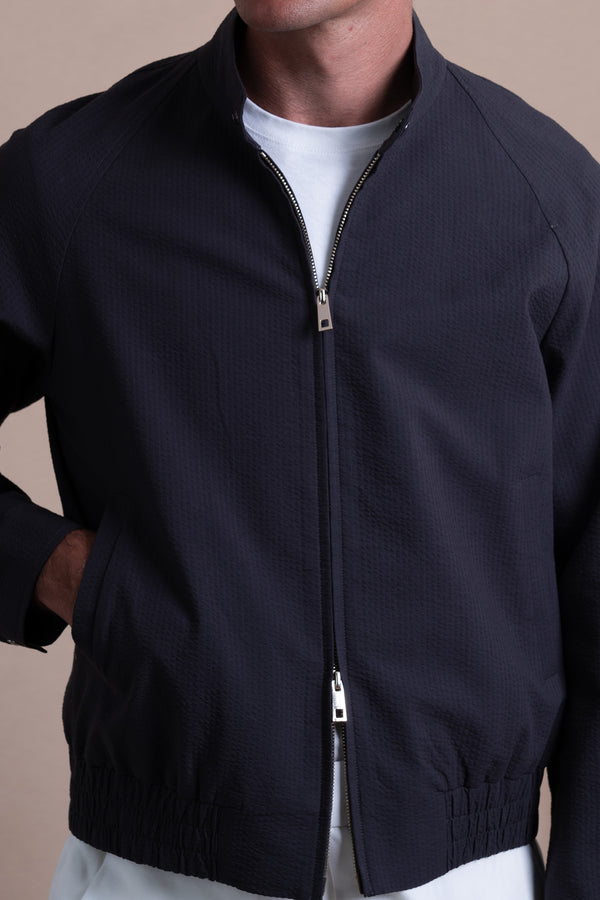 Seersucker Stone Grey Cotton Bomber