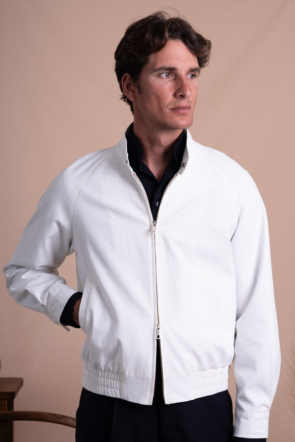 Seersucker Off White Cotton Bomber