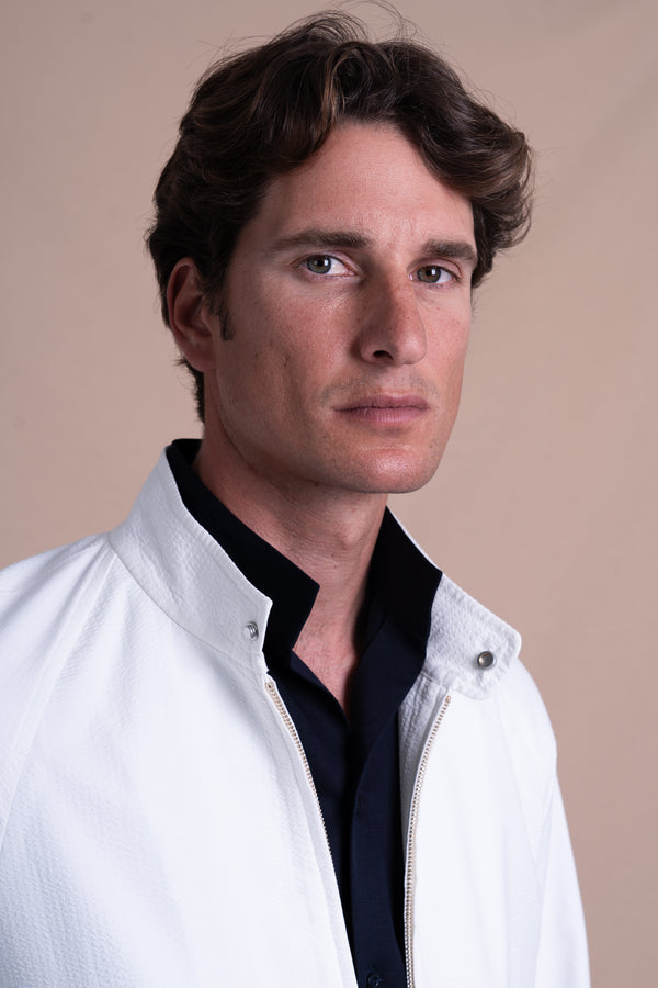 Seersucker Off White Cotton Bomber