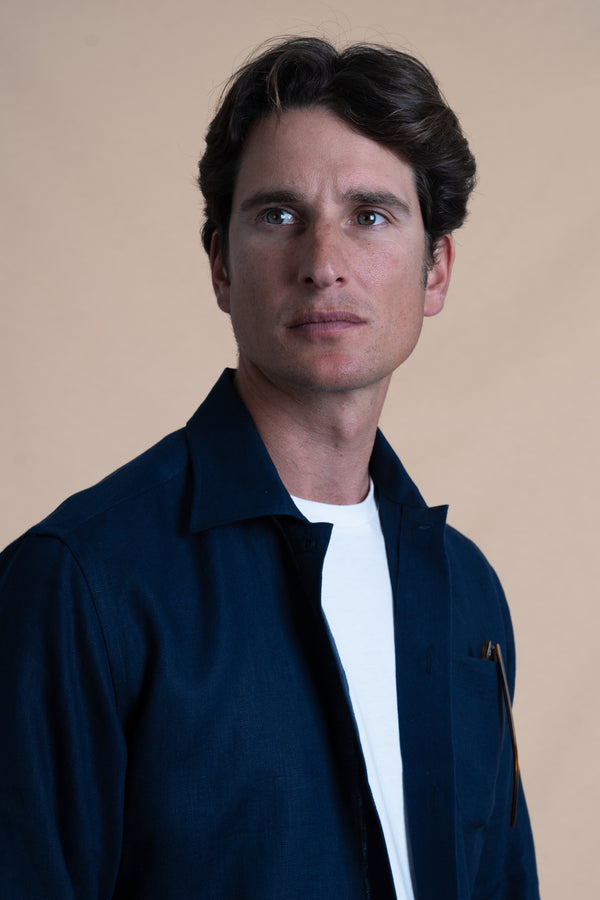 Plain Dark Navy Linen Overshirt