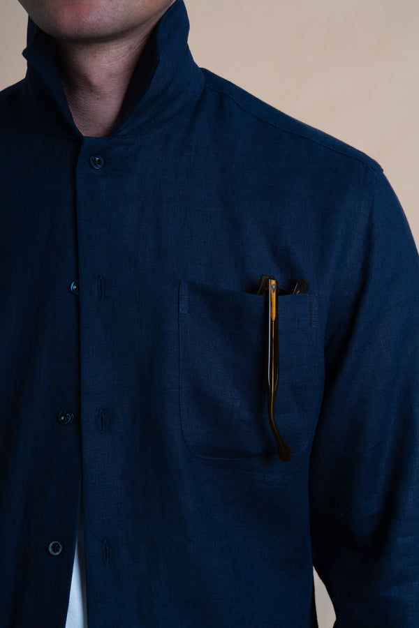 Plain Dark Navy Linen Overshirt
