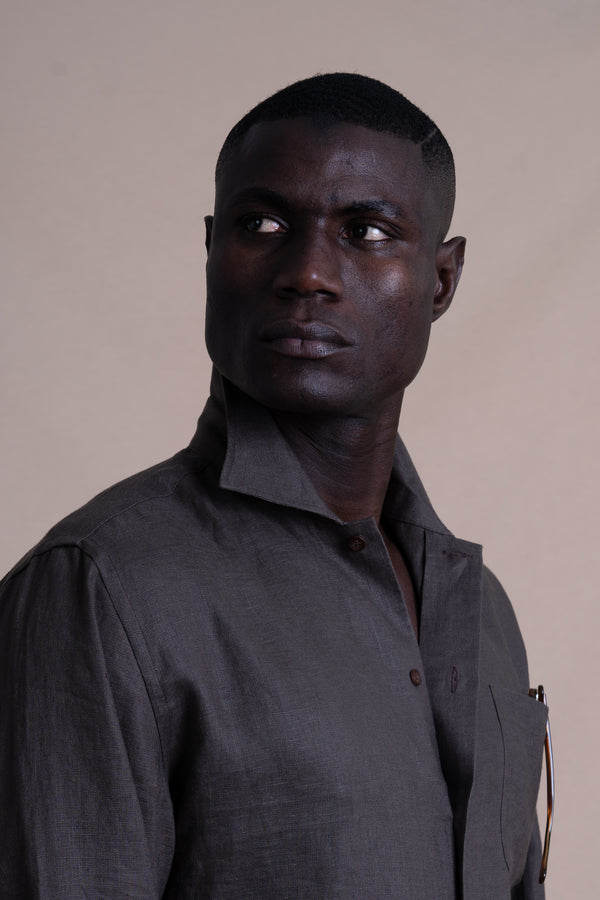 Plain Chocolate Brown Linen Overshirt