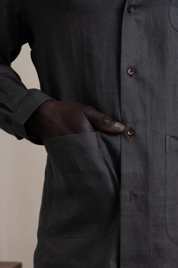 Plain Chocolate Brown Linen Overshirt