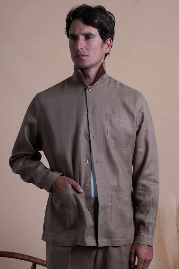 Plain Tobacco Linen Overshirt