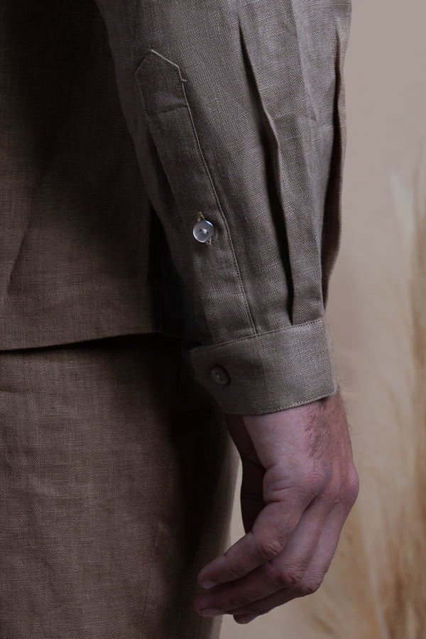 Plain Tobacco Linen Overshirt