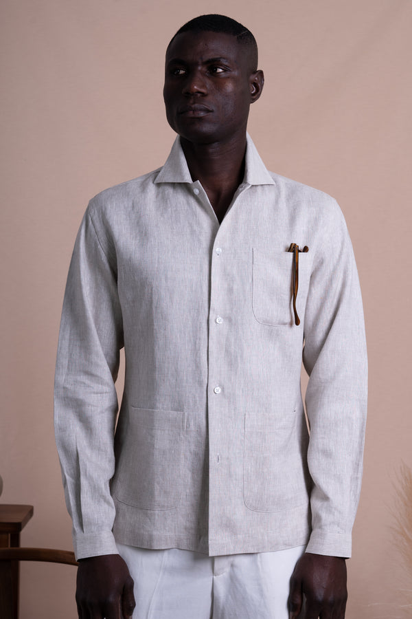Plain Sand Linen Overshirt