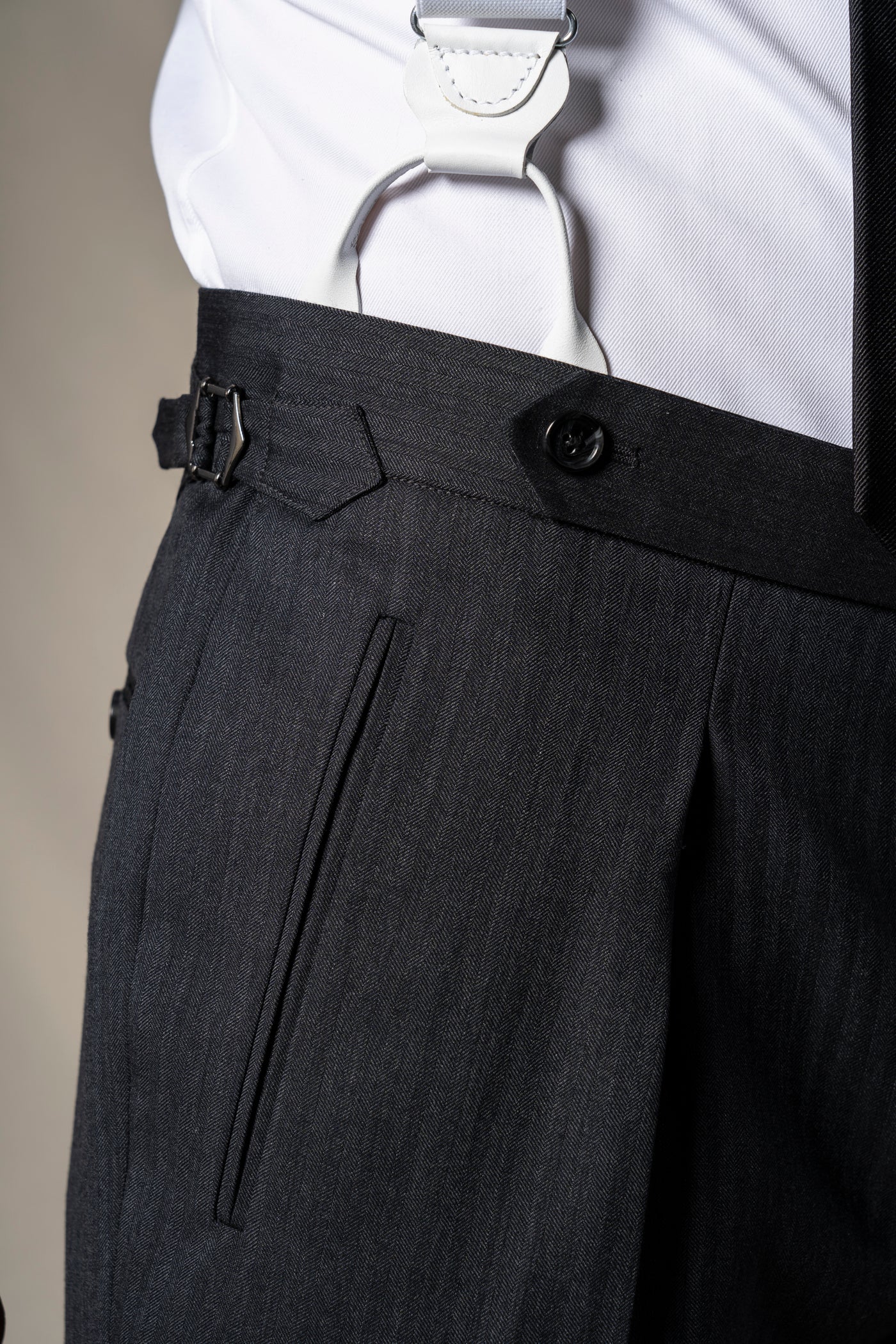 Herringbone Grey Morning Suit Beige Vest - Chaqué BUND