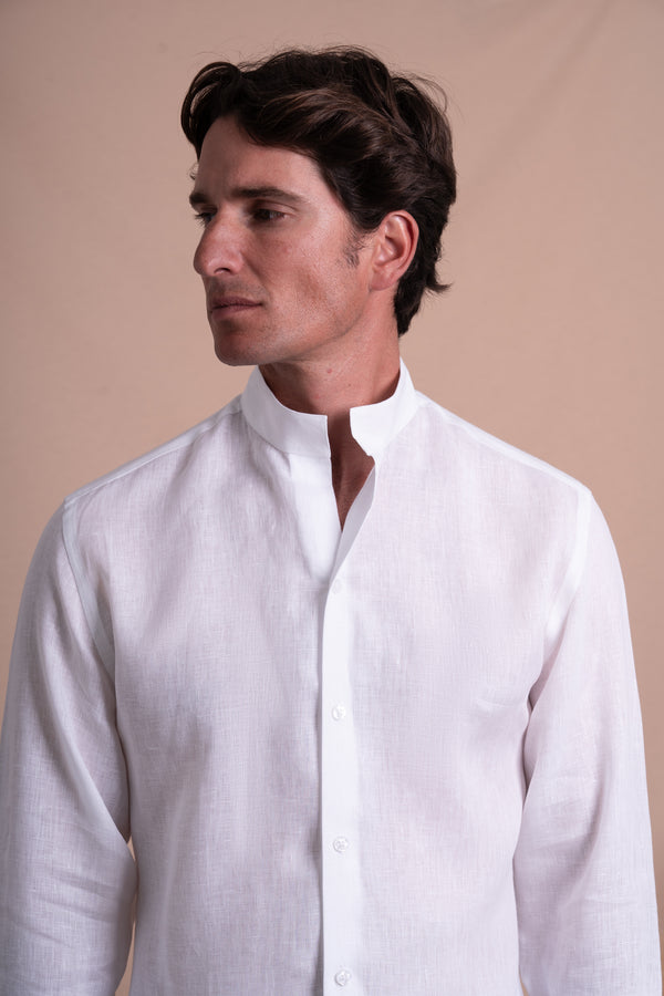 Plain White Linen Mao Casual Shirt