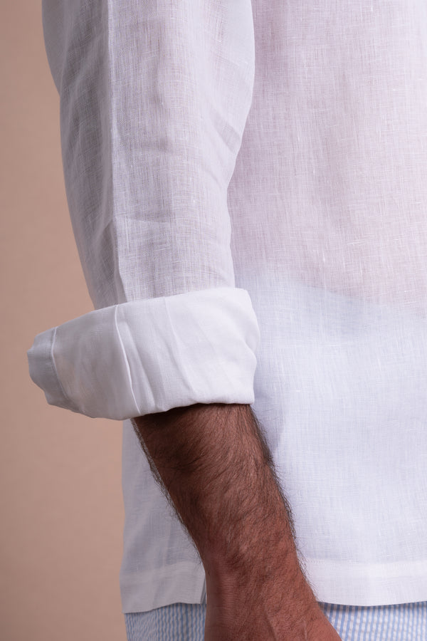 Plain White Linen Mao Casual Shirt
