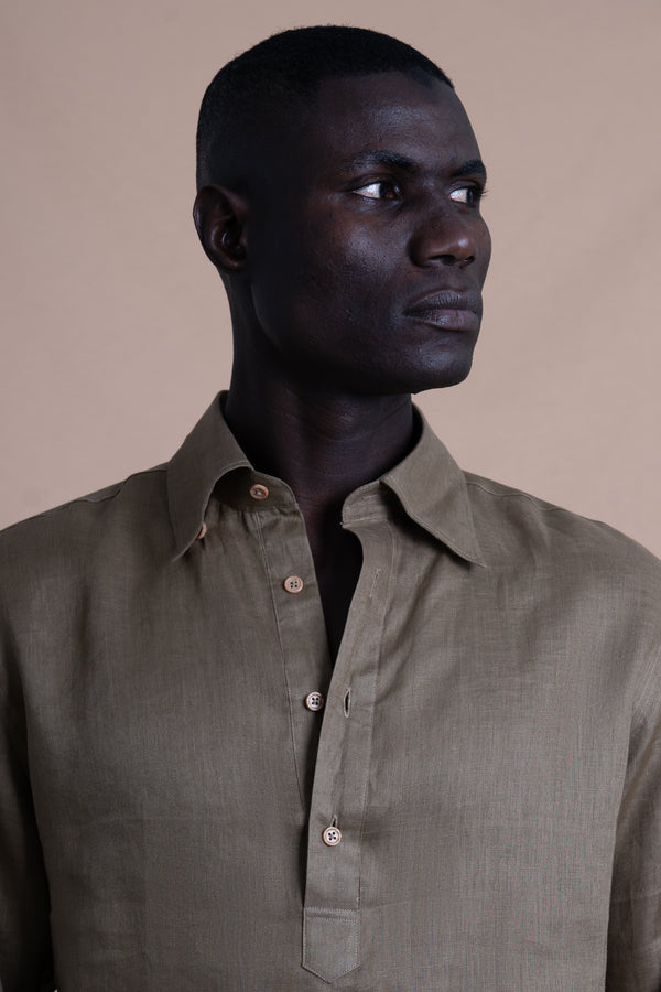 Plain Tobacco Linen Polera
 Casual Shirt
