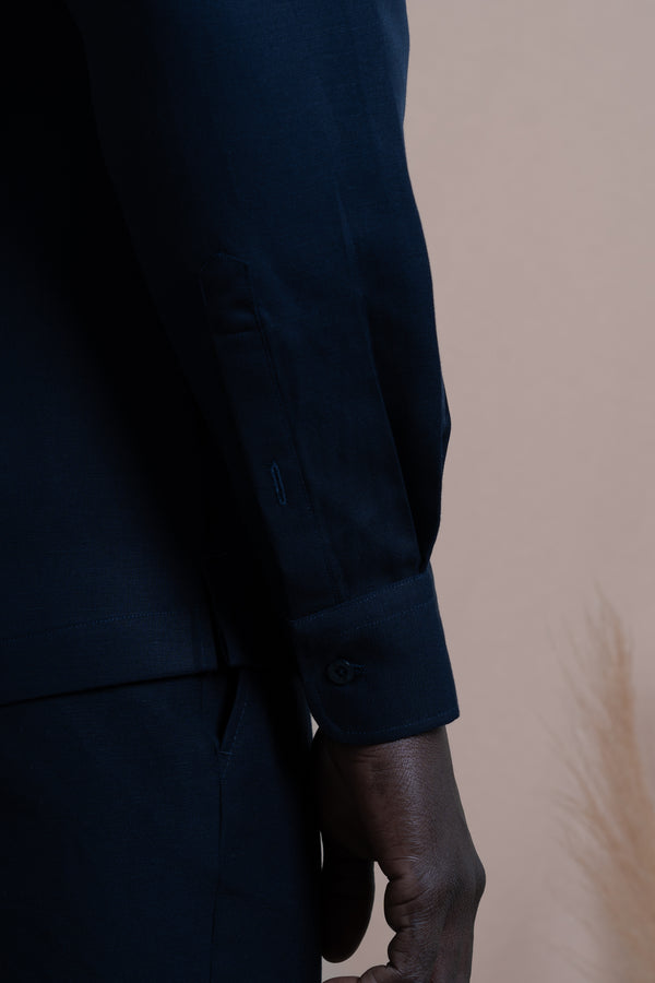 Plain Black Linen Mao Casual Shirt
