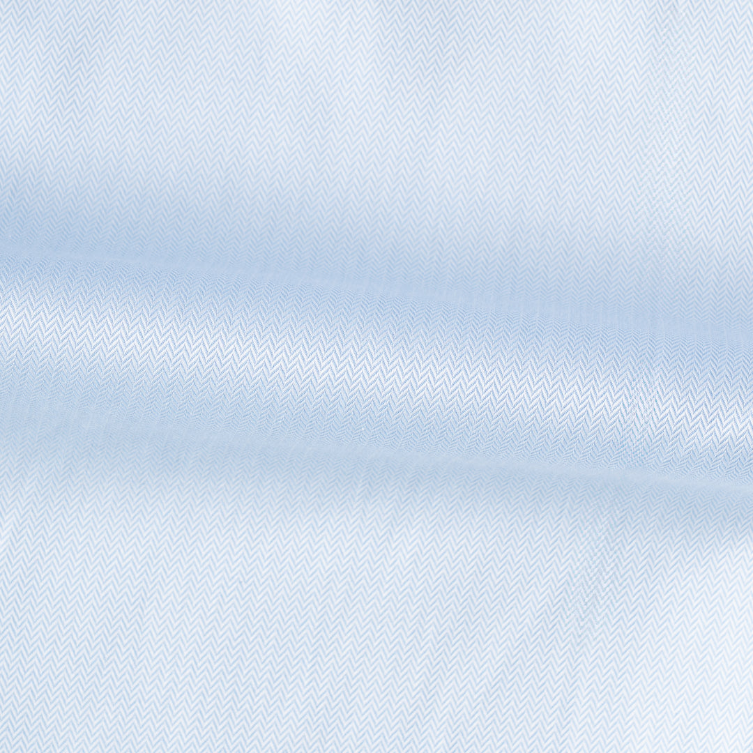 Herringbone Light Blue Cotton Business Shirt - Camisa BUND